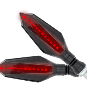 JUEGO DE LUZ DIRECCIONAL PARA MOTO LUZ AMBAR C/SECUENCIA, LUZ ROJA DIURNA, 12 VOLTS, CARCASA NEGRA