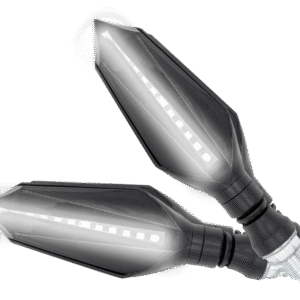 JUEGO DE LUZ DIRECCIONAL PARA MOTO LUZ AMBAR C/SECUENCIA, LUZ BLANCA DIURNA, 12 VOLTS, CARCASA NEGRA