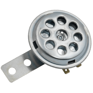 BOCINA PARA MOTOCICLETA DE DISCO,COLOR GRIS CON DISEÑO RANURADO 12 VOLTS