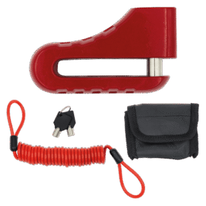 CANDADO ANTIRROBO PARA DISCO DE FRENO PARA MOTOCICLETA CON CABLE, CILINDRO 10 MM, COLOR ROJO