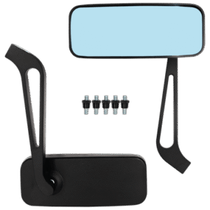 JUEGO DE ESPEJOS AZUL DE ALUMINIO COLOR NEGRO PARA MOTOCICLETA 12x4.5 CM CON ADAPATADORES