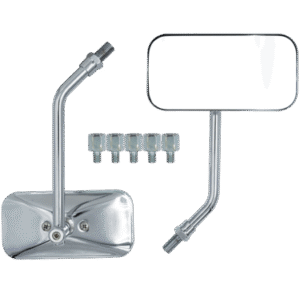 JUEGO DE ESPEJOS DE ACERO CROMADO PARA MOTOCICLETA 11.5x5 CM CON ADAPTADORES