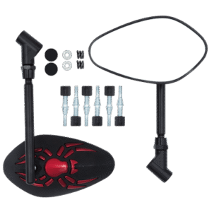 JUEGO DE ESPEJOS DE ALUMINIO ARA?A ROJA PARA MOTOCICLETA 14.5x7.6 CM CON ADAPTADORES