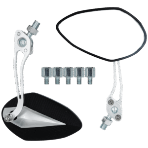 JUEGO DE ESPEJOS DE ALUMINIO NEGRO/PLATA PARA MOTOCICLETA 12X7 CM  CON ADAPTADORES CON ADAPTADORES