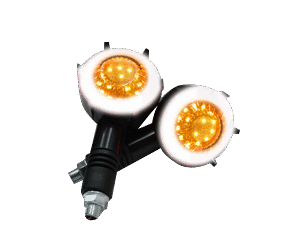 JUEGO DE LUZ DIRECCIONAL PARA MOTO LUZ AMBAR, LUZ BLANCA DIURNA, 12VOLTS, CARCASA NEGRA