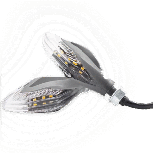 JUEGO DE LUZ DIRECCIONAL PARA MOTO LUZ BLANCA Y MULTICOLOR EN CARA OPUESTA, 12 VOLTS, CARCASA NEGRA