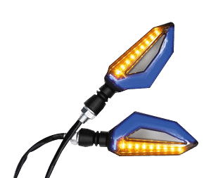 JUEGO DE LUZ DIRECCIONAL PARA MOTO CON LUZ AMBAR, LUZ AZUL DIURNA, 12 VOLTS, CARCASA NEGRA