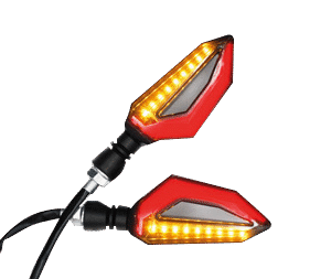 JUEGO DE LUZ DIRECCIONAL PARA MOTO CON LUZ AMBAR, LUZ ROJA DIURNA, 12 VOLTS, CARCASA NEGRA