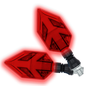 JUEGO DE LUZ DIRECCIONAL PARA MOTO LUZ AMBAR C/SECUENCIA, LUZ ROJA DIURNA, 12 VOLTS, CARCASA NEGRA