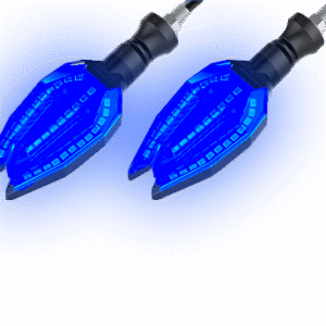 JUEGO DE LUZ DIRECCIONAL PARA MOTO CON LUZ AMBAR, LUZ AZUL DIURNA, 12 VOLTS, CARCASA NEGRA