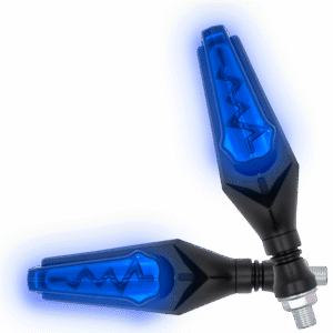 JUEGO DE LUZ DIRECCIONAL PARA MOTO LUZ AMBAR C/SECUENCIA, LUZ AZUL DIURNA, 12 VOLTS, CARCASA NEGRA