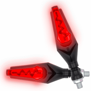 JUEGO DE LUZ DIRECCIONAL PARA MOTO LUZ AMBAR C/SECUENCIA, LUZ ROJA DIURNA, 12 VOLTS, CARCASA NEGRA