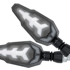 JUEGO DE LUZ DIRECCIONAL PARA MOTO LUZ AMBAR C/SECUENCIA, LUZ BLANCA DIURNA, 12 VOLTS, CARCASA NEGRA