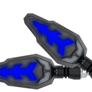 JUEGO DE LUZ DIRECCIONAL PARA MOTO LUZ AMBAR C/SECUENCIA, LUZ AZUL DIURNA, 12 VOLTS, CARCASA NEGRA