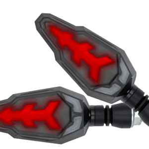 JUEGO DE LUZ DIRECCIONAL PARA MOTO LUZ AMBAR C/SECUENCIA, LUZ ROJA DIURNA, 12 VOLTS, CARCASA NEGRA