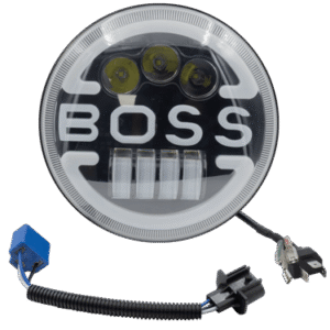 FARO REDONDO LED MOTOCICLETA, MEDIDA 7'', LUZ ALTA/BAJA, LENTE OPTICO, ARO LUZ DIURNA AMBAR/BLANCO