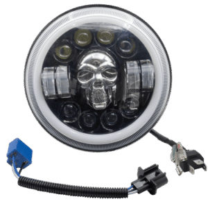 FARO REDONDO DE LED PARA MOTOCICLETA, MEDIDA 7'', LENTE OPTICO, ARO DE LUZ DIURNA AMBAR/BLANCO, 12V