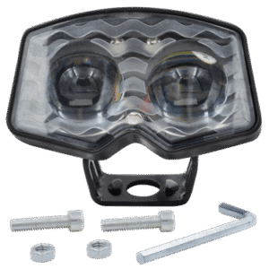 FARO PARA MOTOCICLETA, DOBLE LENTE OPTICO, LUZ ALTA BLANCA / BAJA AMBAR, INTERMITENTE 12V