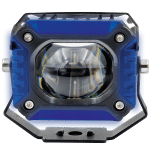 JUEGO DE FAROS PARA MOTOCICLETA, LUZ ALTA BLANCA / BAJA AMBAR, ARO DE LUZ AZUL 12V