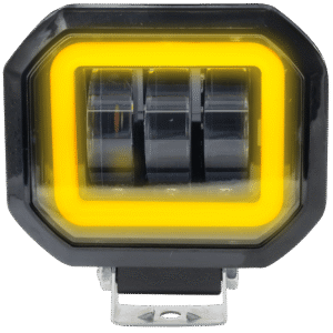 FARO CUADRADO PARA MOTOCICLETA, LUZ BLANCA ALTA / BAJA, ARO DE LUZ AMBAR, 12V