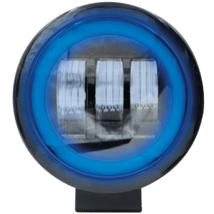 FARO REDONDO PARA MOTOCICLETA, LUZ BLANCA ALTA / BAJA, ARO DE LUZ AZUL, 12V