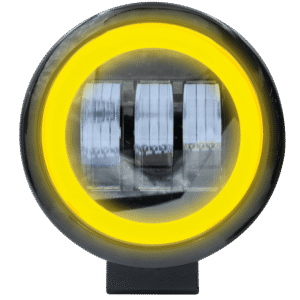 FARO REDONDO PARA MOTOCICLETA, LUZ BLANCA ALTA / BAJA, ARO DE LUZ AMBAR, 12V