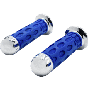 JUEGO DE PUÑOS COLOR AZUL CON CROMO, CON TUBO MOVIL 7/8'', CERRADO 118 MM